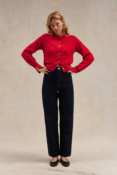 Cardigan rouge en laine mérinos pour femme