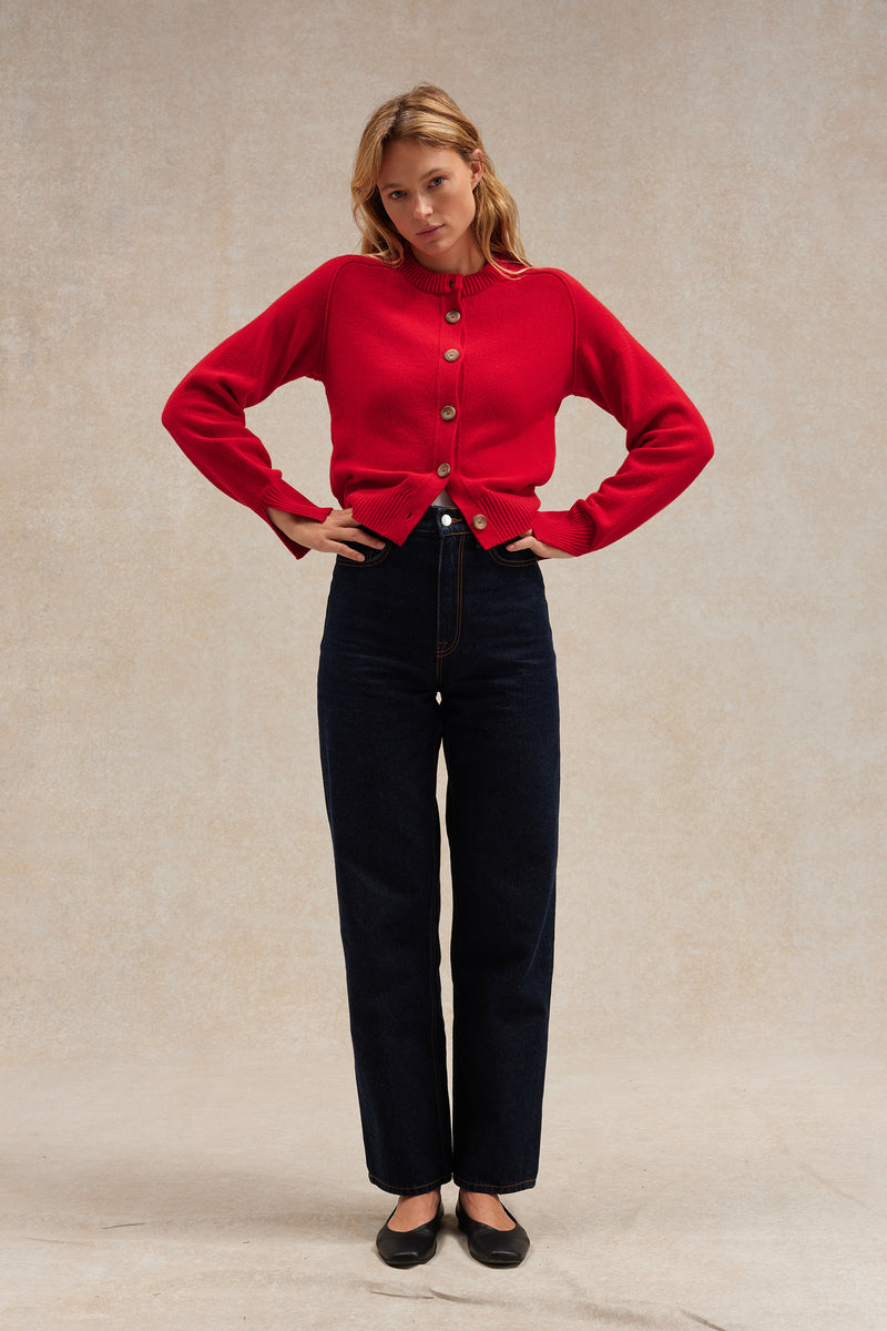 Cardigan rouge en laine mérinos pour femme