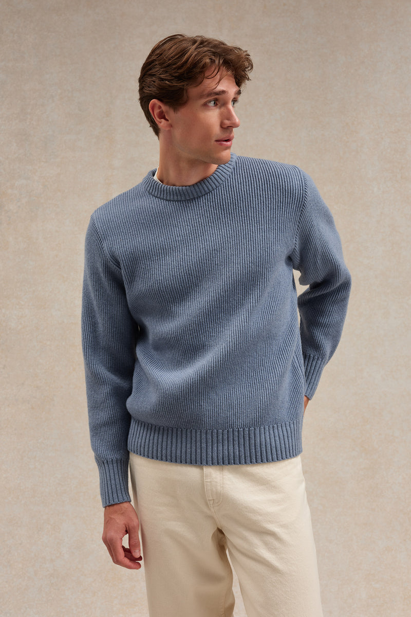Pull homme col rond à côtes orage