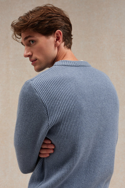 Pull homme col rond à côtes orage