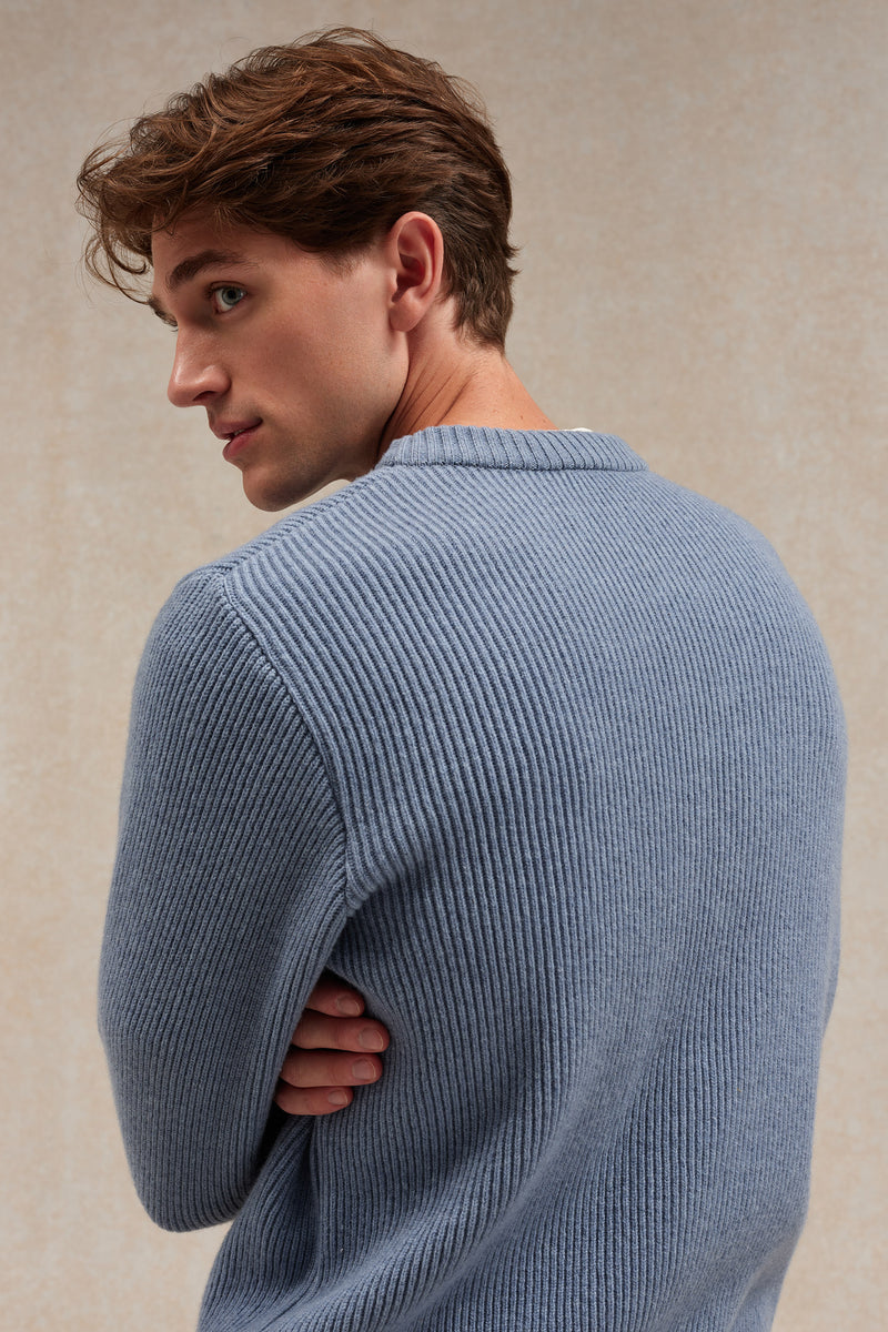 Pull homme col rond à côtes orage