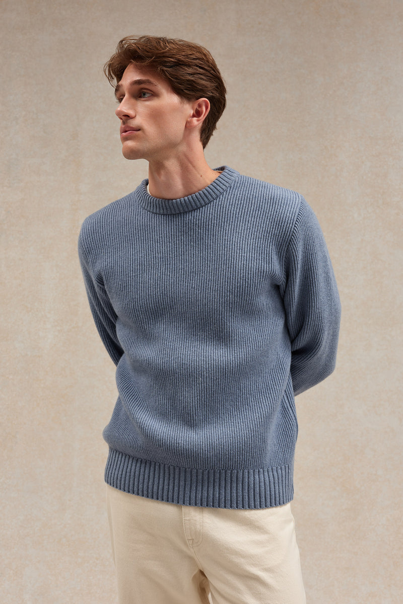 Pull homme col rond à côtes orage