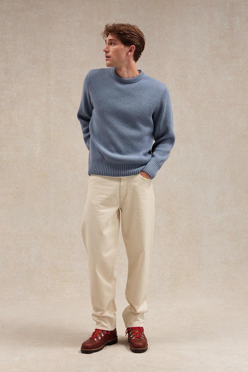 Pull homme col rond à côtes orage