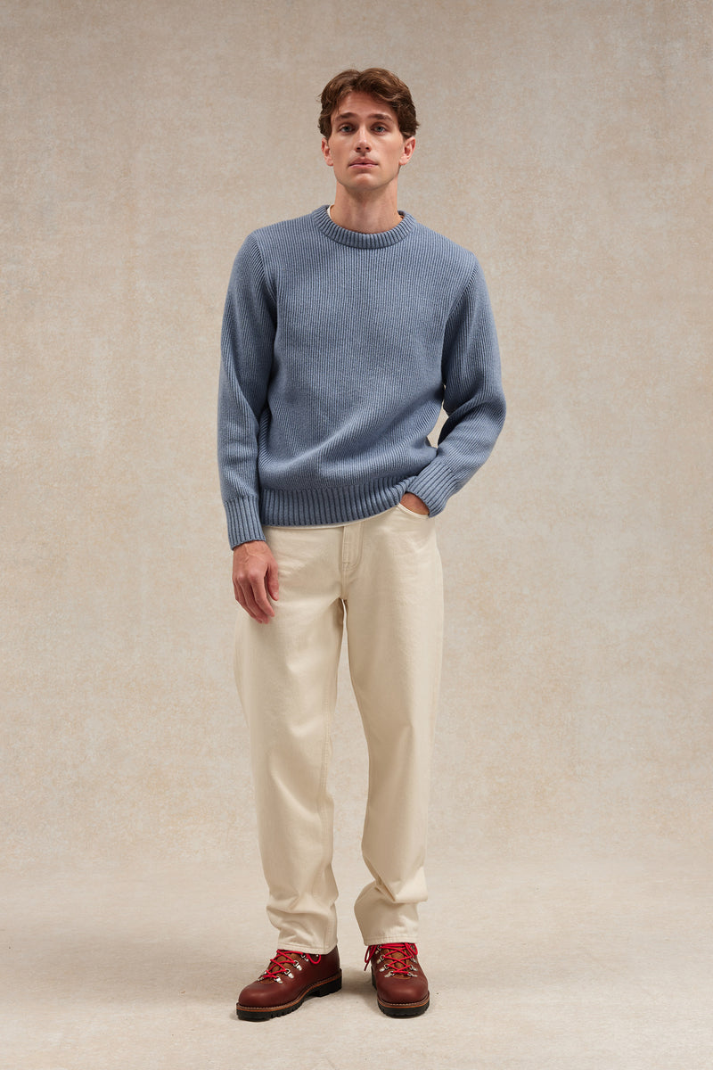 Pull homme col rond à côtes orage