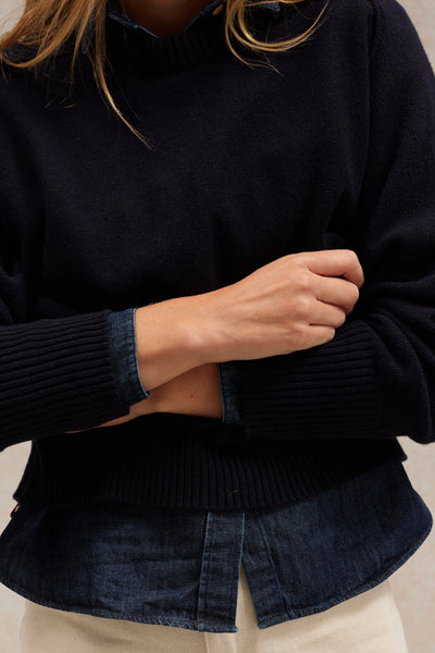Women's navy blue round-neck sweater