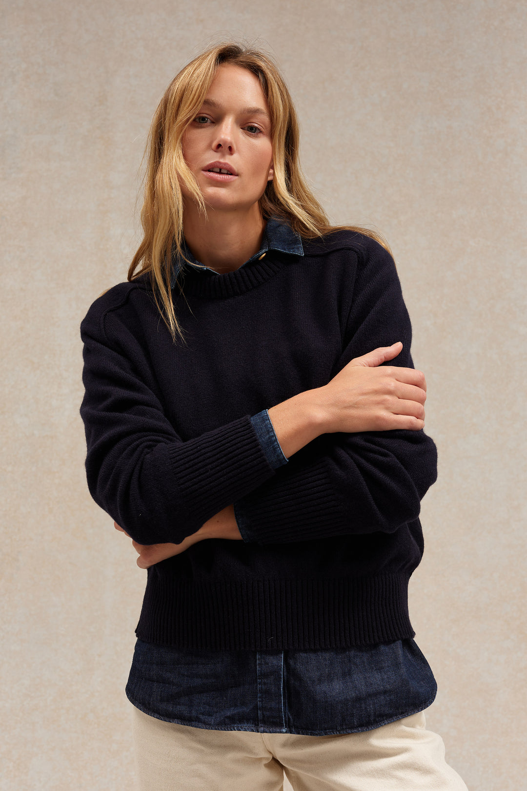 Pull Femme Col Rond Manches Longues – Laine Douce, Extensible – Coupe Décontractée – Pour Quotidien, Travail, Sorties