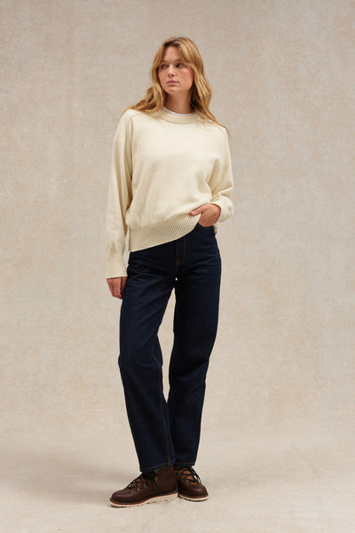 Pull femme col rond écru