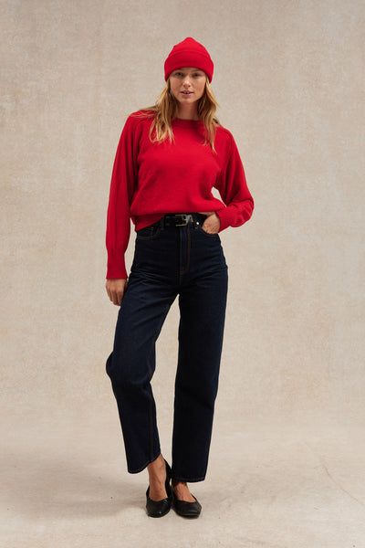 Pull femme col rond rouge