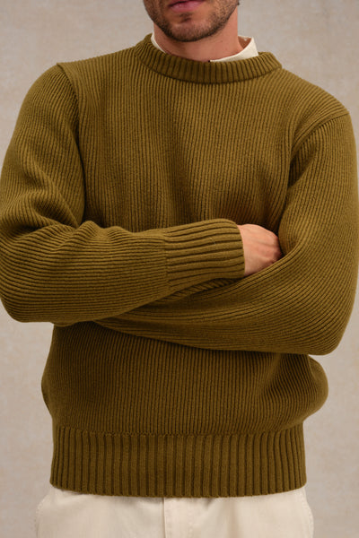 Pull homme col rond olive
