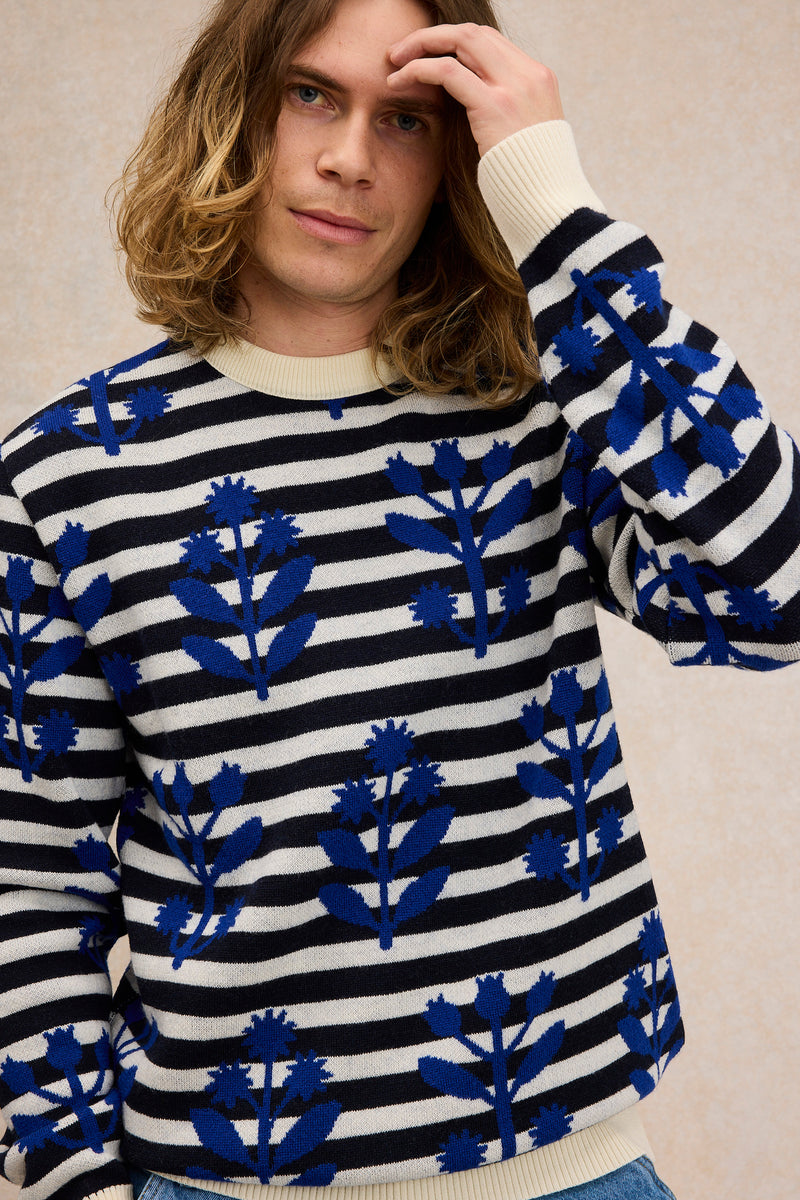 Pull Marin Fleurs Bleu Roi Laine M rinos Homme Le Minor X Fragonard pull-marin-fleurs-bleu-roi-laine-m-rinos-homme-le-minor-x-fragonard