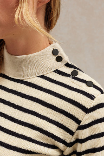 Women's ecru and navy blue navy sailor jumper