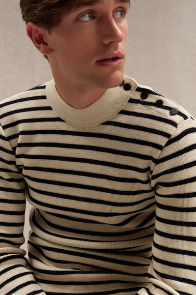 Men's ecru and navy blue sailor jumper