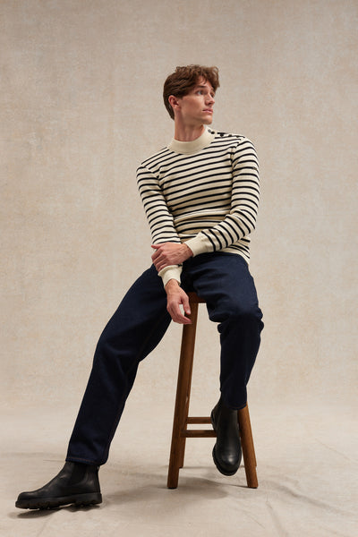 Men's ecru and navy blue sailor jumper