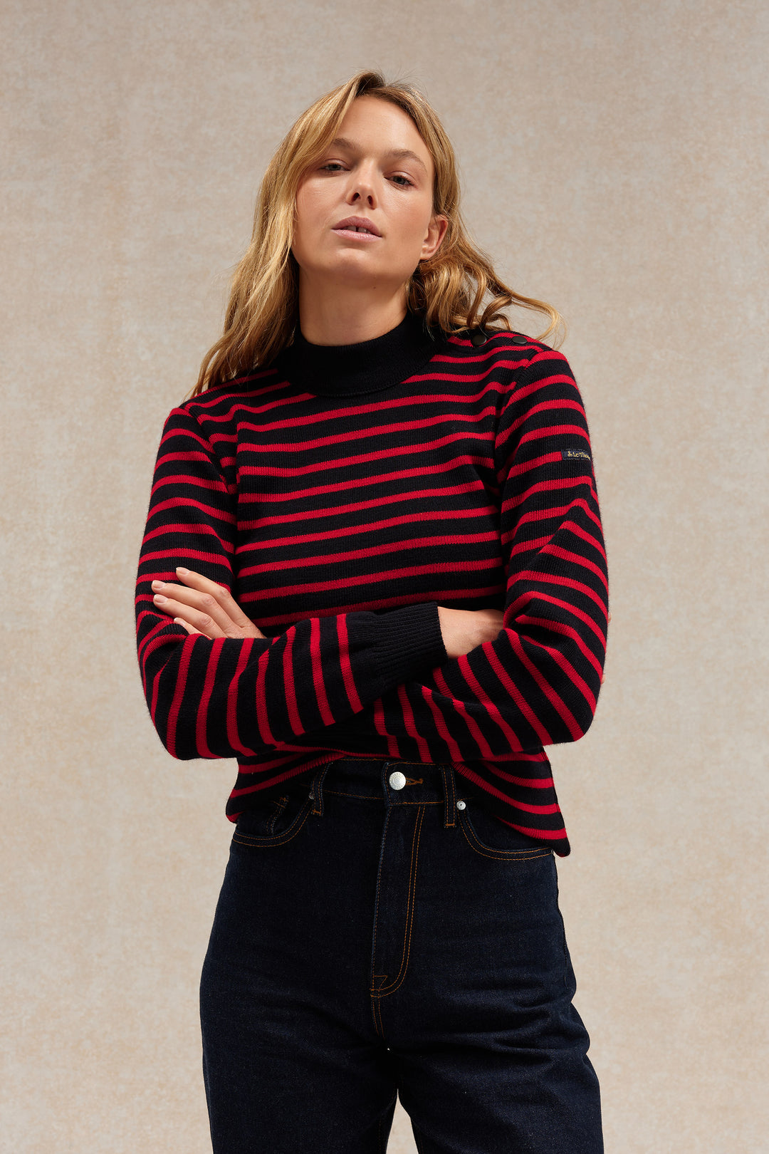 Women's navy blue and red striped sailor sweater | Le Minor