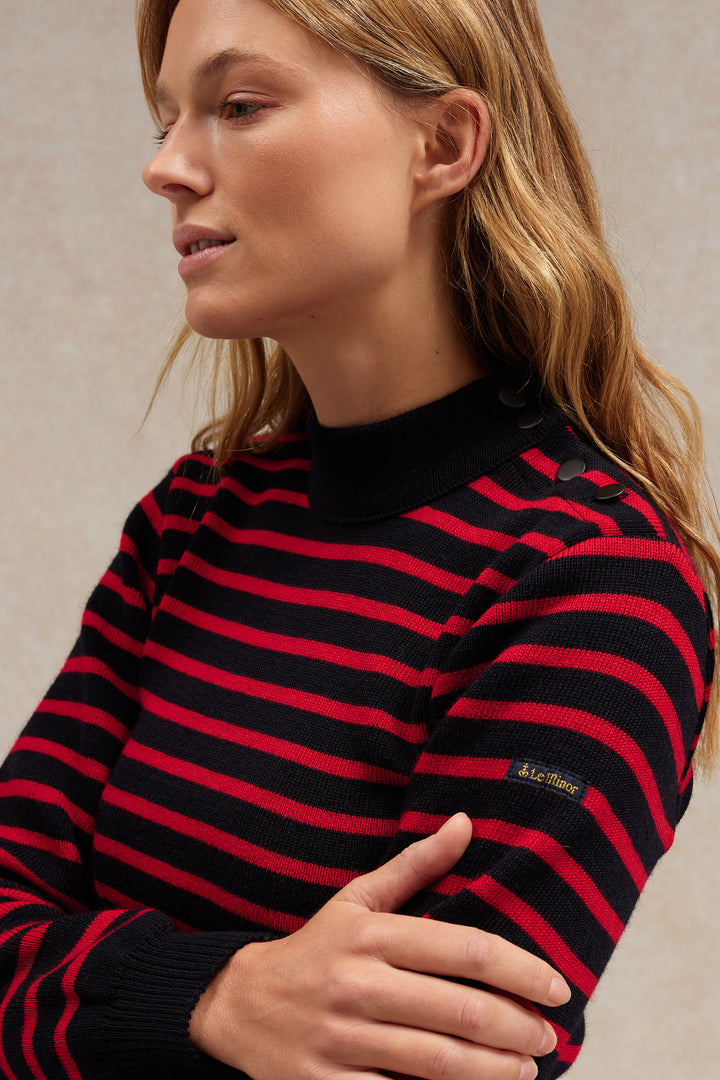 Leminor スローブイエナ Women's navy blue and red striped sailor sweater | Le Minor
