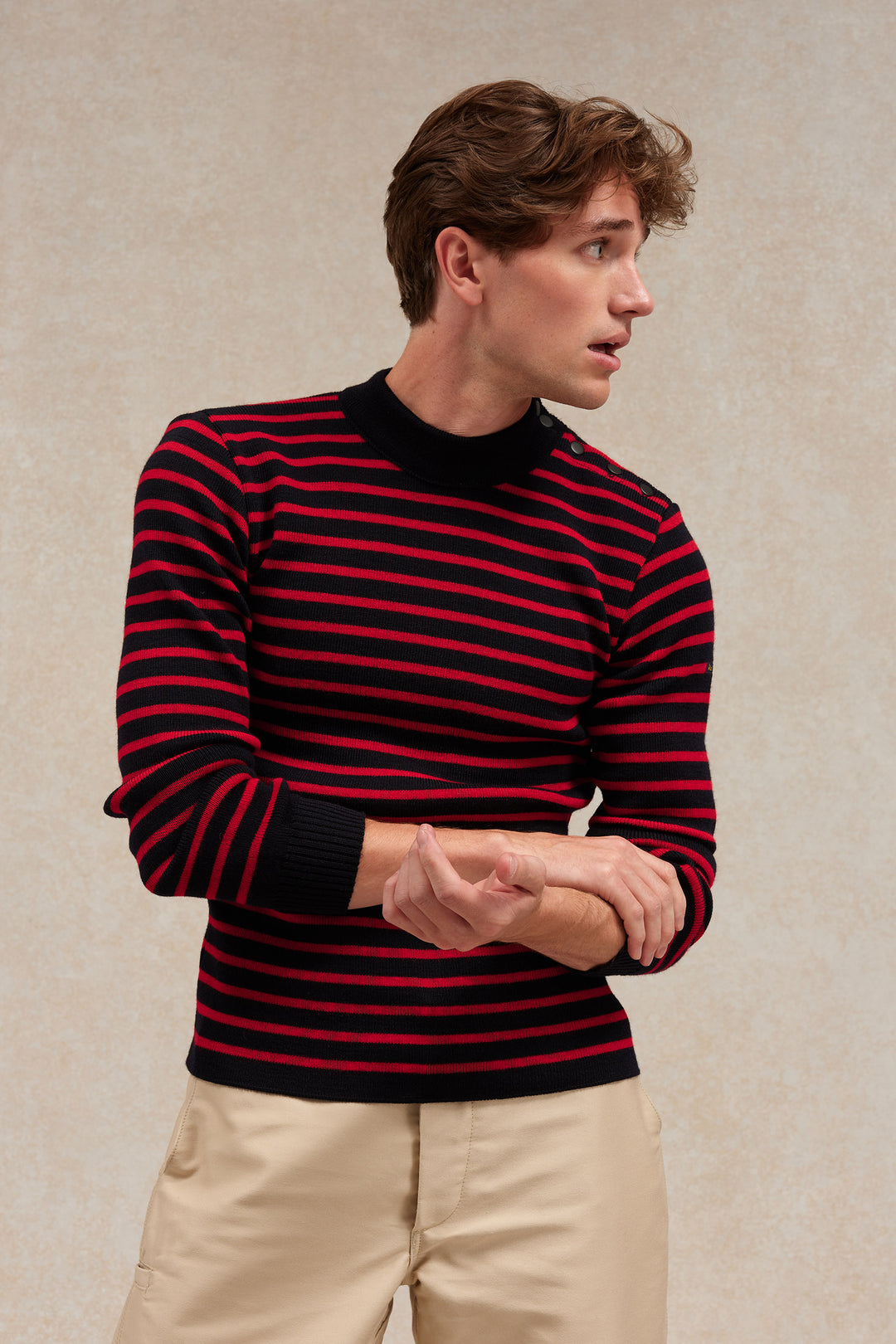 Men's navy blue and red striped sailor sweater | Le Minor