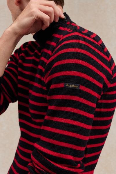 Men's navy blue and red striped sailor sweater