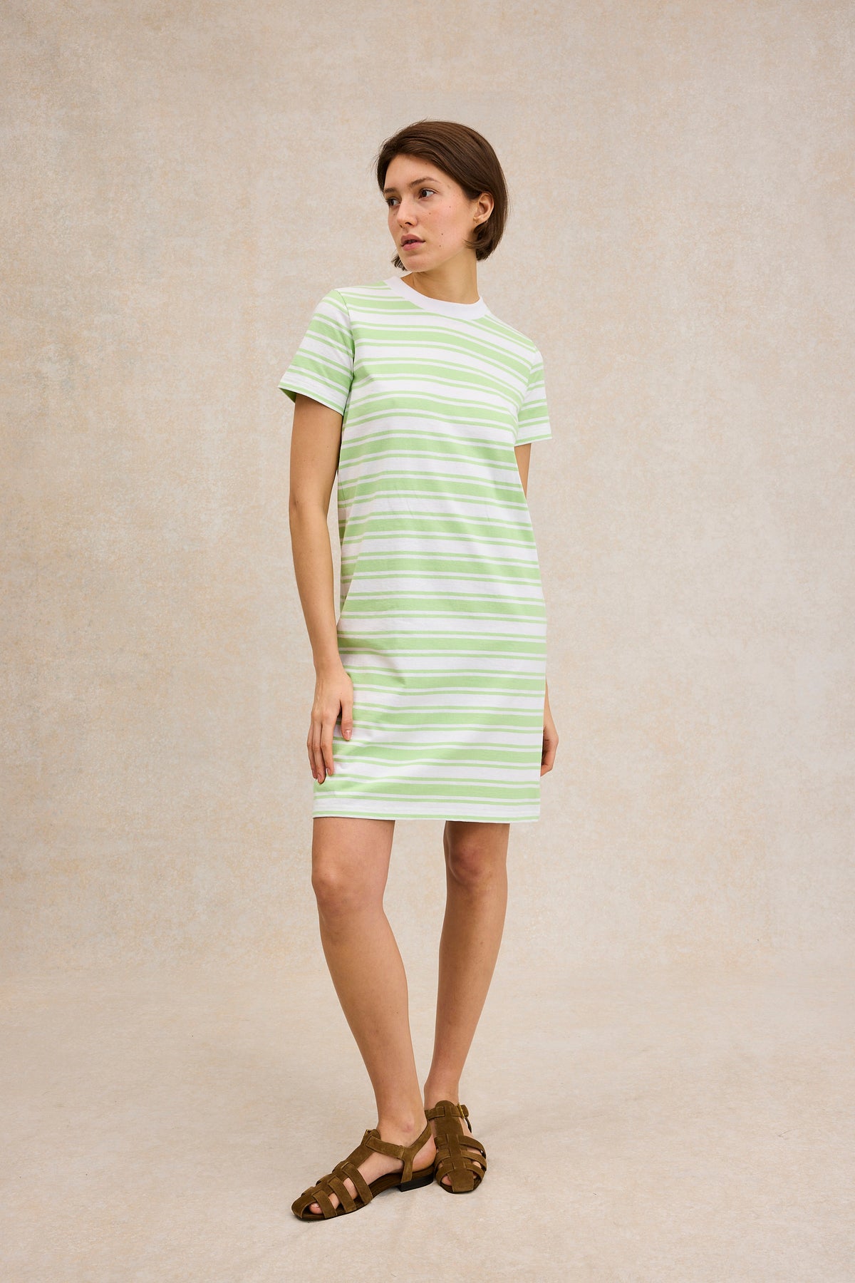 Robe plein été blanc et vert menthe 100% coton pour femme | Le Minor