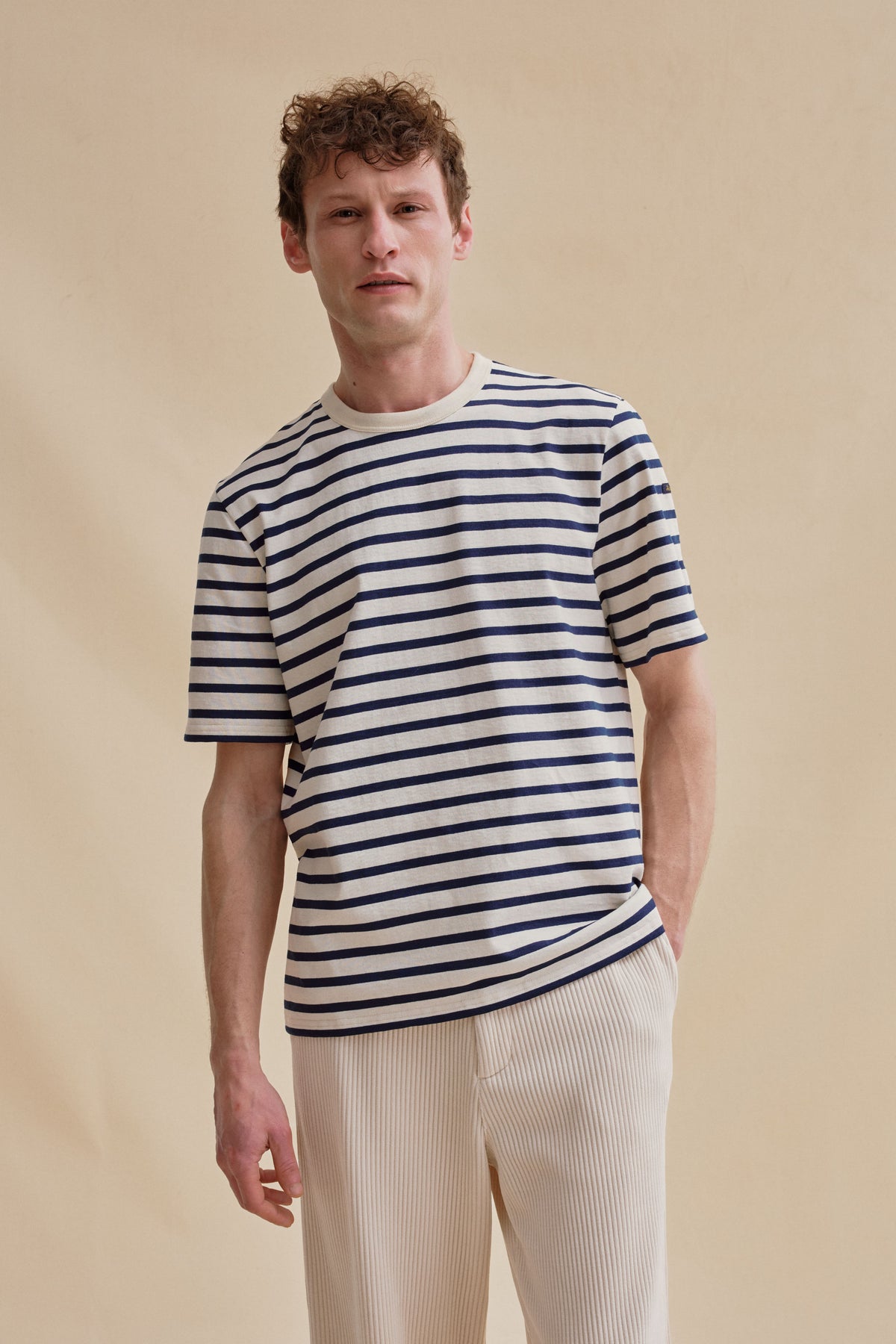 Men's offwhite and navy thick t-shirt | Le Minor