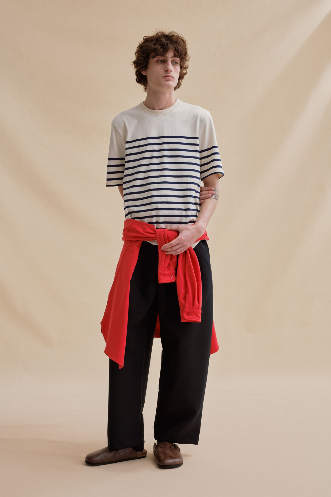 Leminor スローブイエナ Men's offwhite and navy thick t-shirt - French Navy stripes | Le Minor