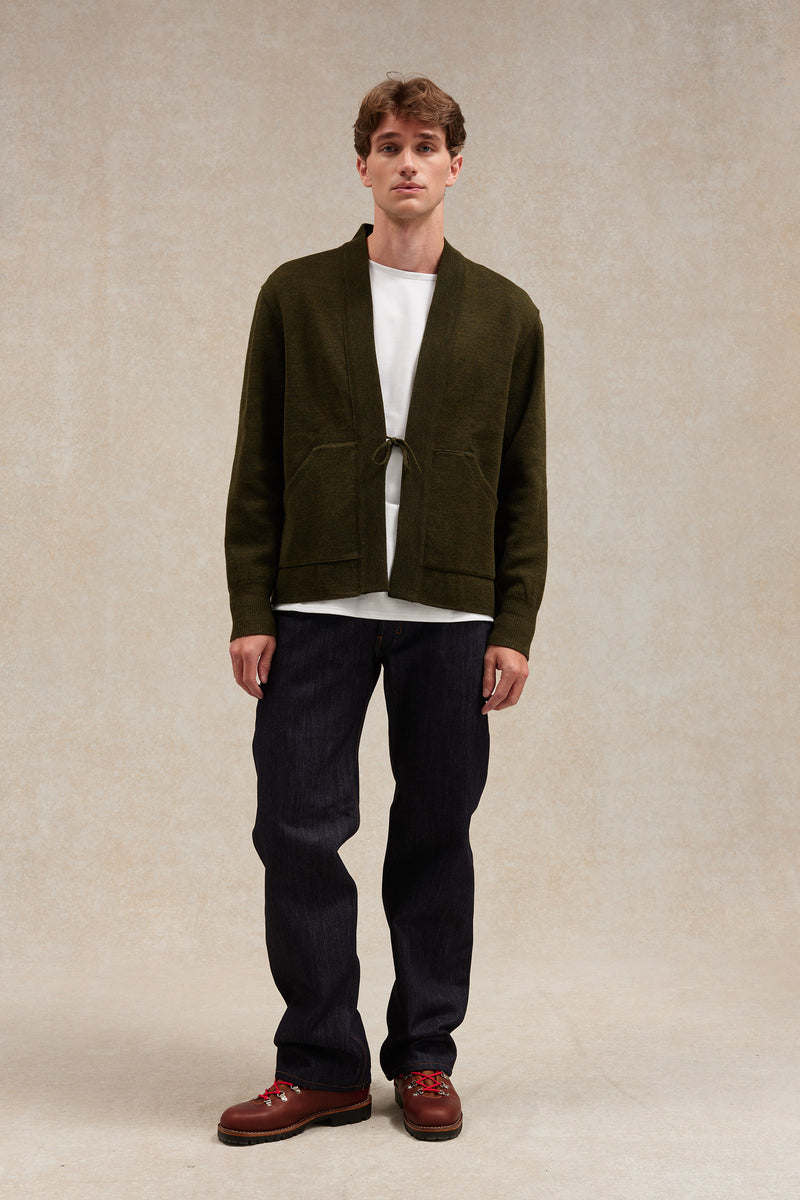 Olive green milano knit Noragi jacket - Le Minor x Flâneurs