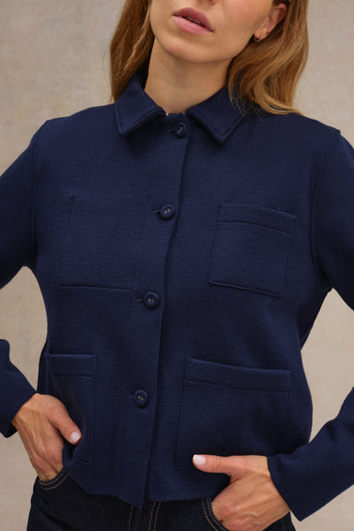 Veste de travail bleu marine en maille Milano pour femme
