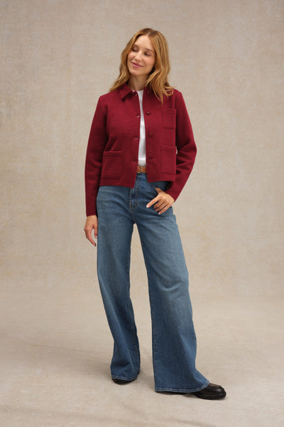 Women's burgundy Milano knit work jacket