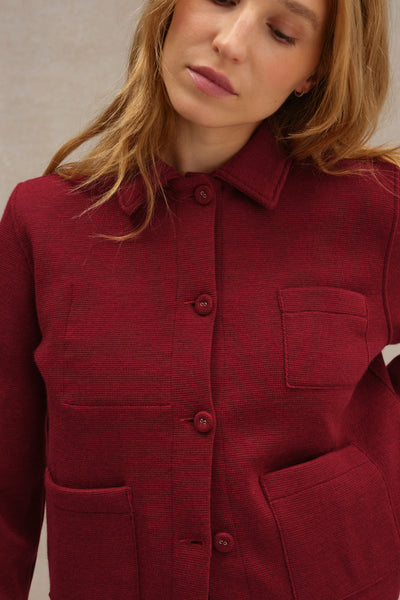 Women's burgundy Milano knit work jacket