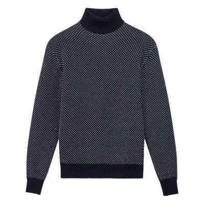 Pull col roulé Norvégien marine et écru pour homme