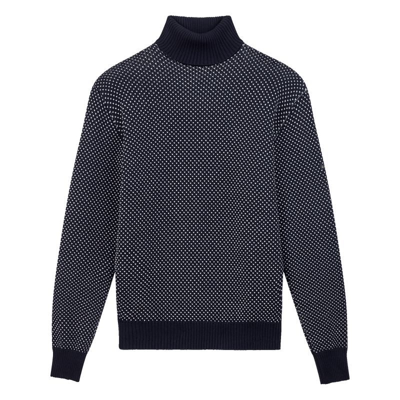 Pull col roulé Norvégien marine et écru pour homme