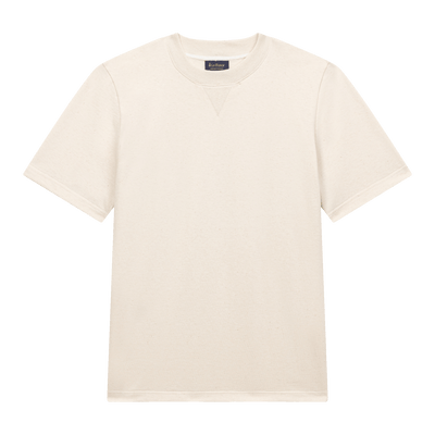 T-Shirt col en V Ecru - 100% Coton cardé Mixte