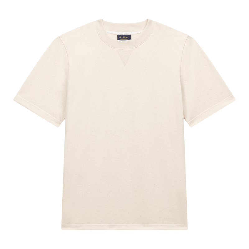 T-Shirt col en V Ecru - 100% Coton cardé Mixte